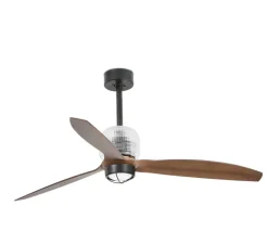 ventilateur lumineux, DECO FAN, été/hiver, DC Motor, noir/bois, LED, 3000K, 600lm, Ø128cm, H48,4cm - Faro