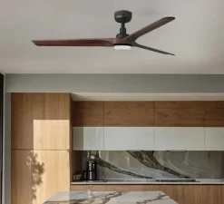 Ventilateur lumineux, Heywood L, noir, noyer, LED, 2700-4000-6000K, 480 lm, Ø132cm, H27cm - Faro