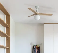 Ventilateur lumineux, KLIM S, blanc, pin, Ø92,5cm, H40,8cm - Faro