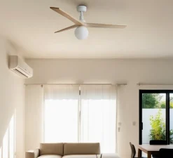 Ventilateur lumineux, KLIM M, blanc, pin, Ø125cm, H40,8cm - Faro