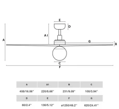 Ventilateur lumineux, KLIM M, blanc, pin, Ø125cm, H40,8cm - Faro
