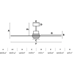 Ventilateur lumineux, LANTAU, été/hiver, nickel mat , LED, 3000K, 500lm, Ø132cm, H33cm - FARO