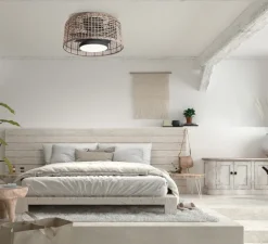 Ventilateur lumineux, Madeira, été/hiver, noir, rotin naturel, LED, dim, 3000 / 4000 / 6000K, 2400 lm, Ø61,2cm, H28,8cm - MDC