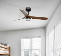 Ventilateur lumineux, Mini Punt S, noir, bois de noyer, LED, dim, 2700 - 4000 - 6000K, 480 lm, Ø90cm, H26,3cm - Faro