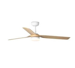 Ventilateur lumineux, Punt M Smart Tuya, blanc et bois clair, LED, dim, 3000 - 4200 - 6500K, 678 lm, Ø130cm, H32,2cm - Faro